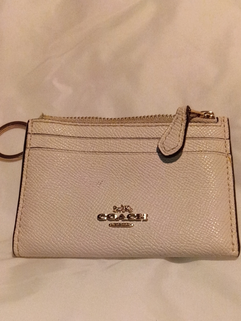 COACH Cream Leather Zip Card Case with Keyring